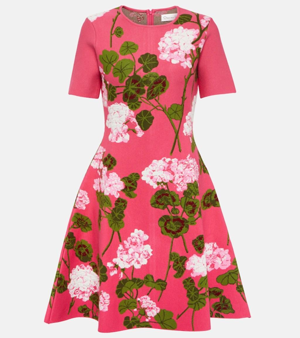 OSCAR DE LA RENTA Bedrucktes Minikleid Aus Jacquard-strick In Pink Product Image