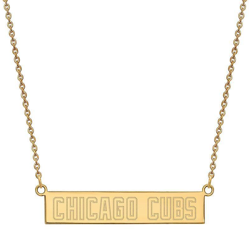 Sterling Silver LogoArt Chicago Cubs Small Bar Necklace, Womens, Gold Tone Product Image