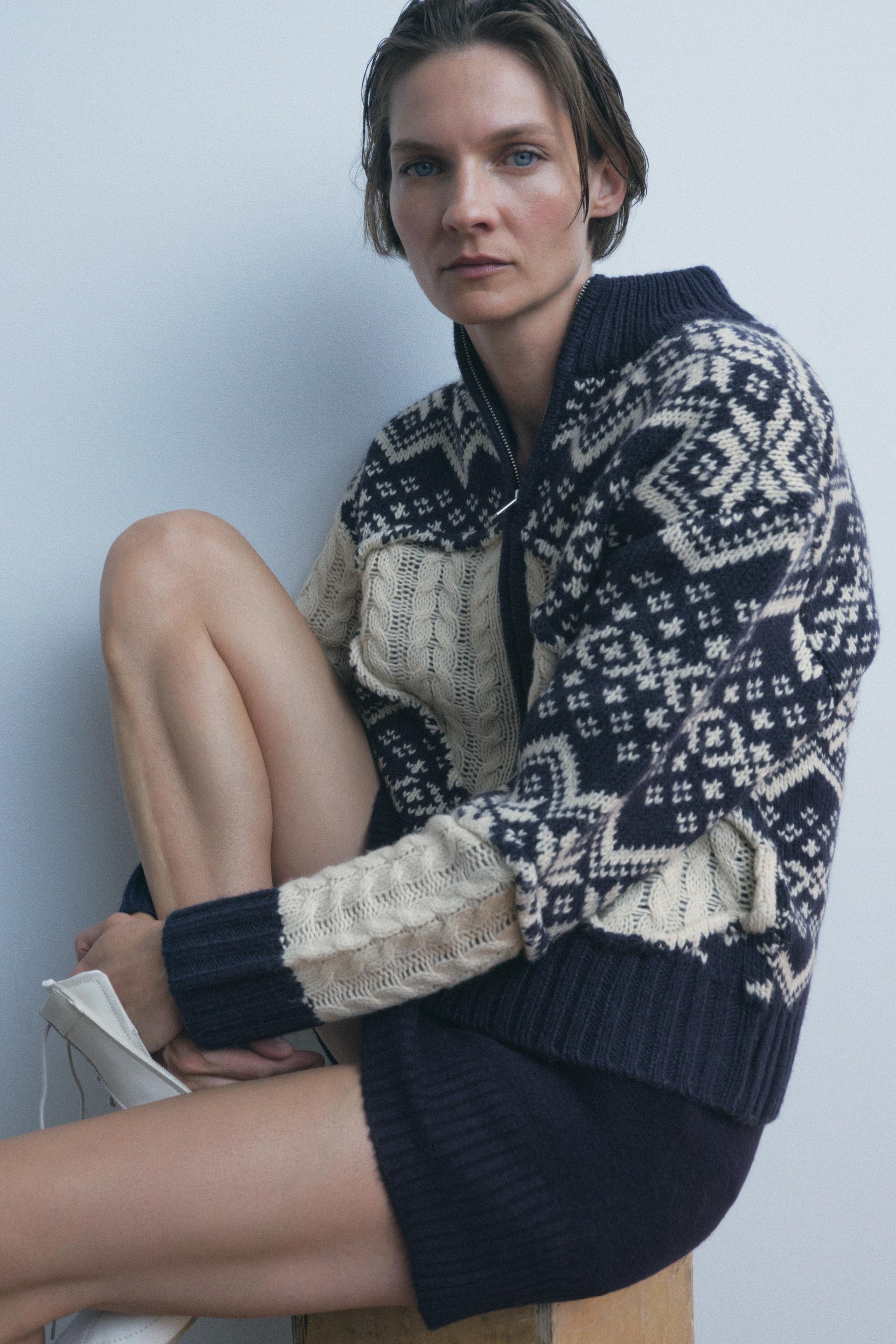 CABLE KNIT JACQUARD KNIT CARDIGAN Product Image