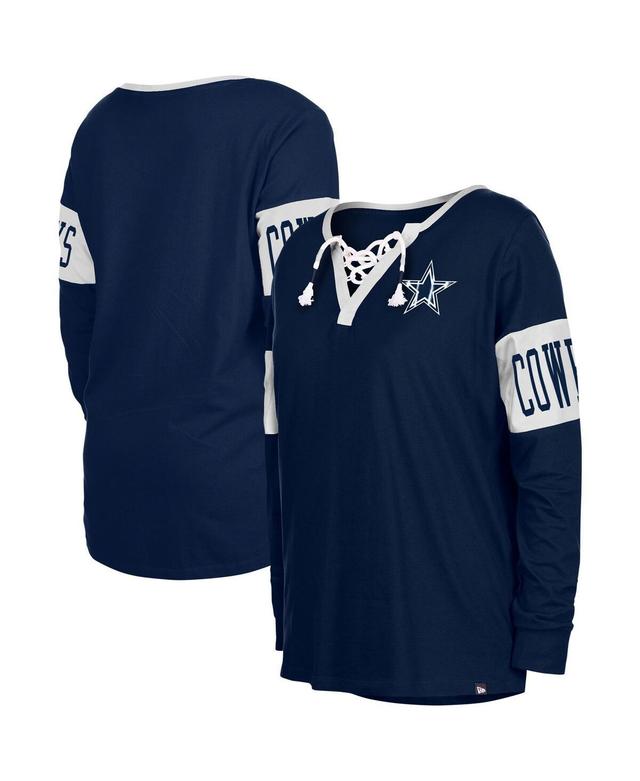 Womens New Era Dallas Cowboys Lace-Up Notch Neck Long Sleeve T-Shirt Blue Product Image