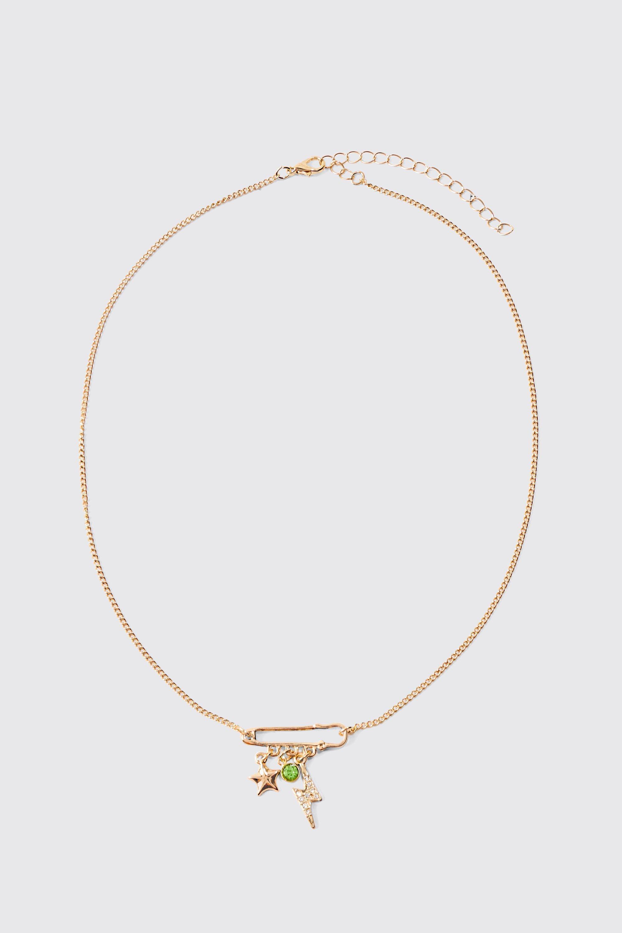 Mixed Pendant Loop Chain Necklace In Gold | boohooMAN USA Product Image