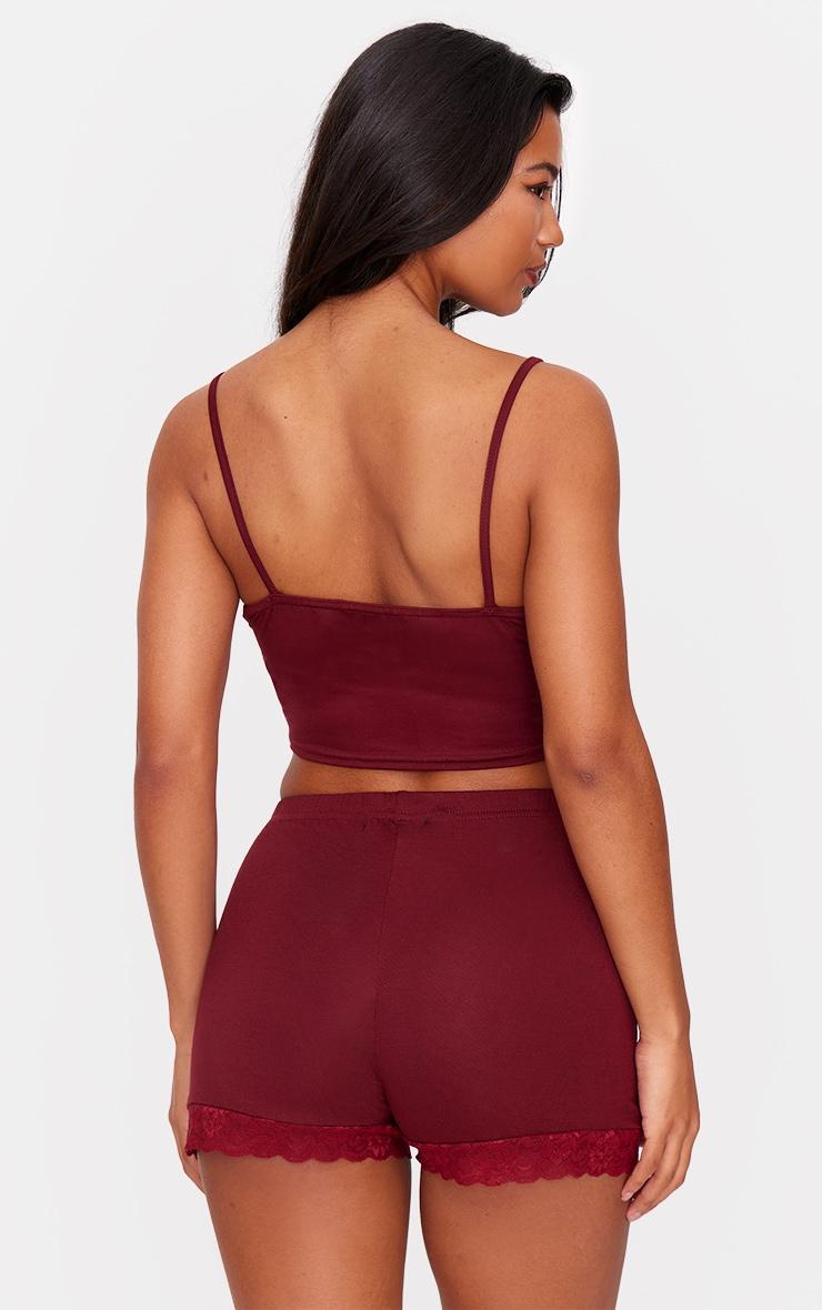 Burgundy Lace Trim Cami Short Pj Set Product Image