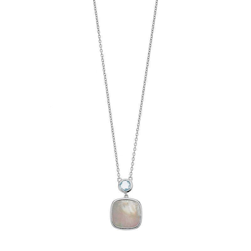 Unbranded Sterling Silver Mother-of-Pearl & Blue Topaz Cushion Pendant Necklace, Women's, Size: 18" - Size: 18" Product Image