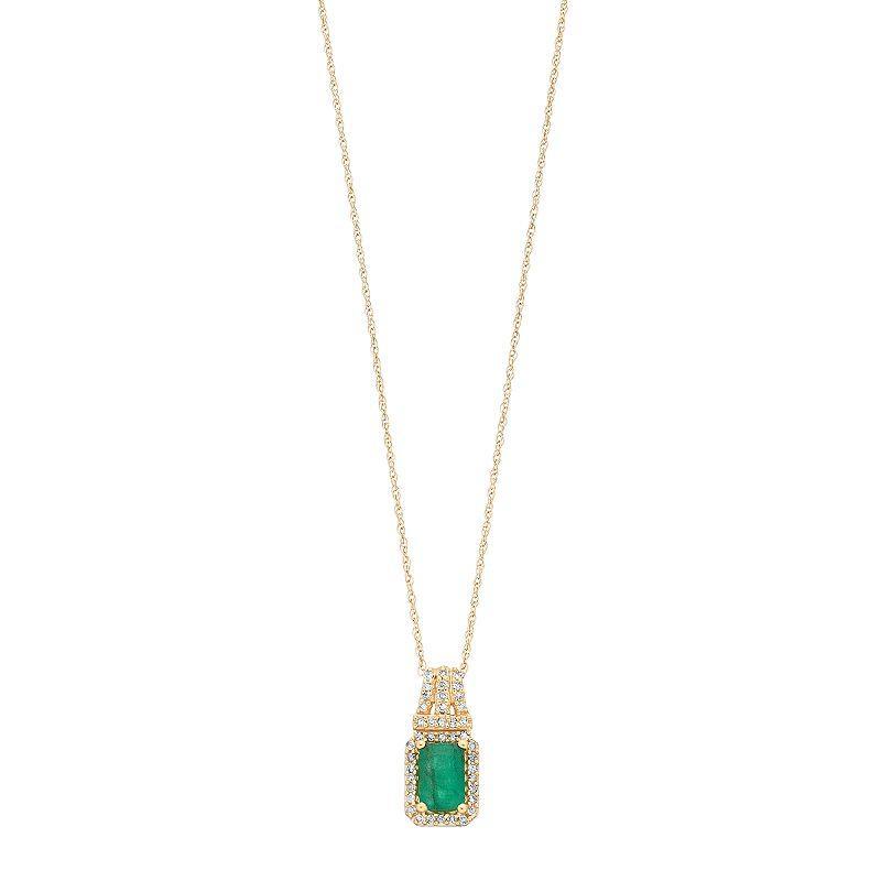 10k Gold Emerald & 1/8 Carat T.W. Diamond Pendant Necklace, Womens Green Product Image