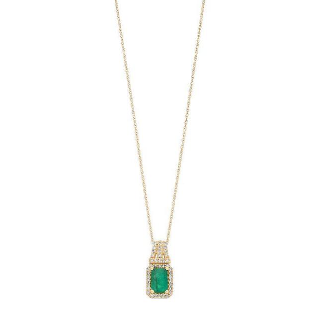 10k Gold Emerald & 1/8 Carat T.W. Diamond Pendant Necklace, Womens Product Image