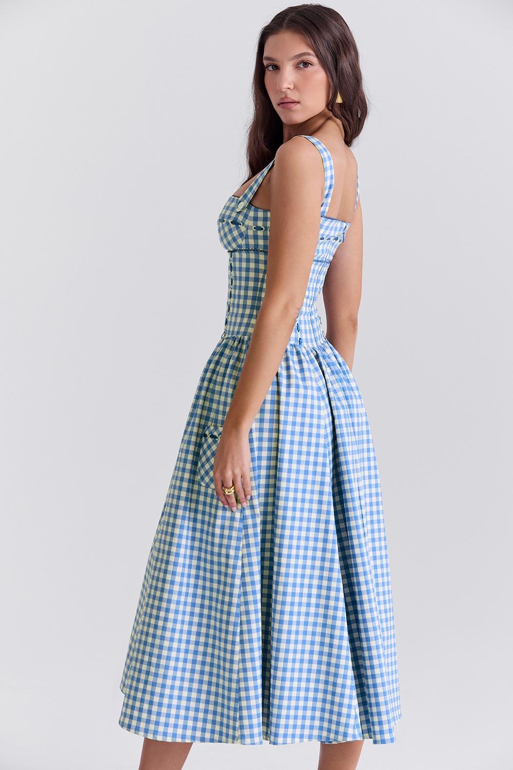 Vivien Regatta Blue Gingham Midi Sundress Product Image