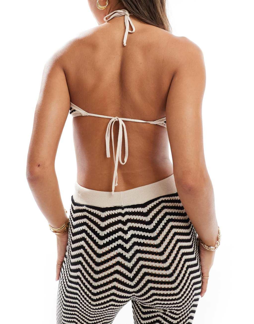 ASOS DESIGN knitted beach bandeau top in mono stripe - part of a set Product Image