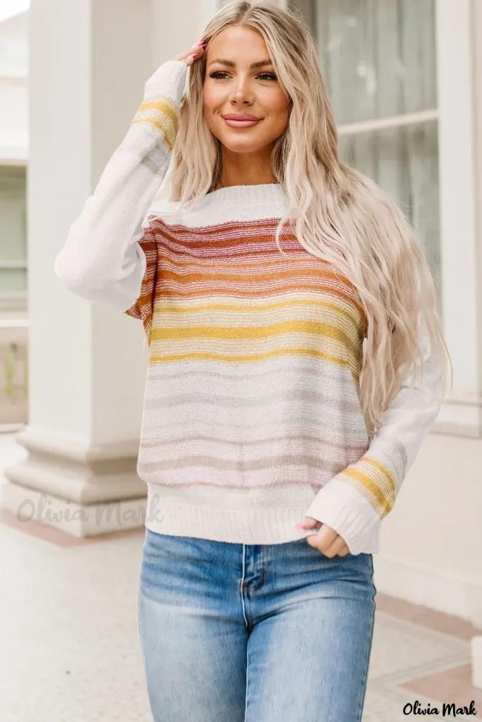 Olivia Mark – Stylish Multicolor Striped Long Sleeve Round Neck Sweater Product Image