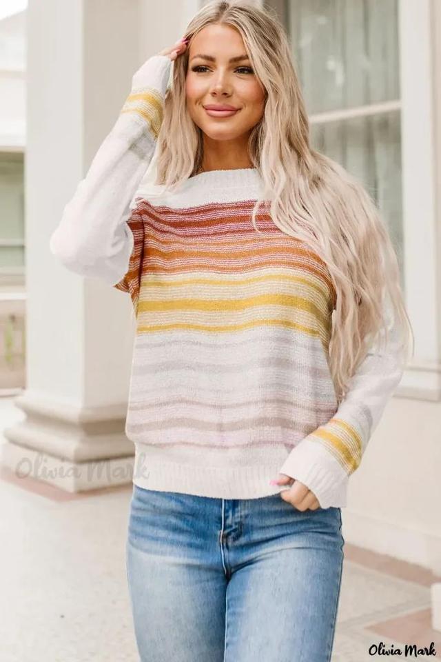 Olivia Mark – Stylish Multicolor Striped Long Sleeve Round Neck Sweater Product Image