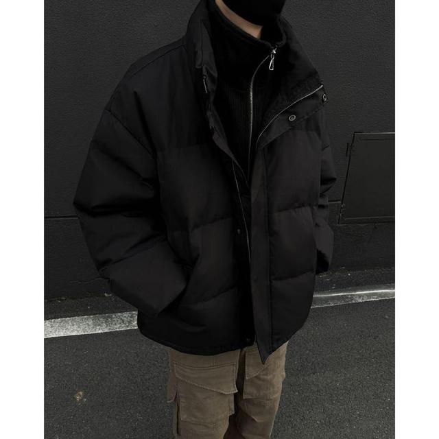 Stand Collar Mock Two-Piece Plain Zip-Up Puffer Jacket Product Image