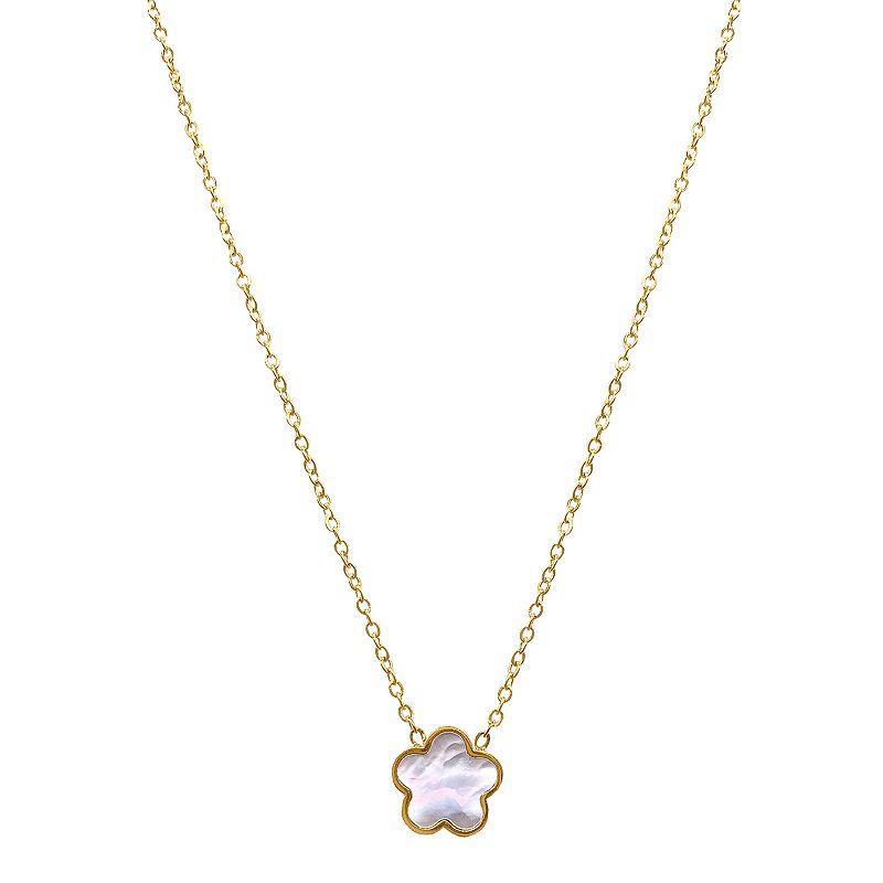 Adornia 14k Gold Plated White Mother-of-Pearl Clover Pendant Necklace, Womens Gold Tone Product Image