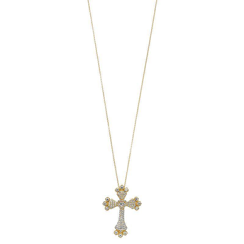 Rosabella Sterling Silver & Cubic Zirconia Cross Pendant Necklace, Womens Yellow Product Image