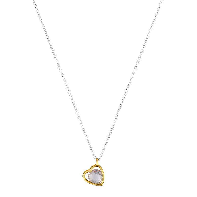 Love This Life Sterling Silver Two Tone Cubic Zirconia Open Heart Pendant Necklace, Womens Product Image