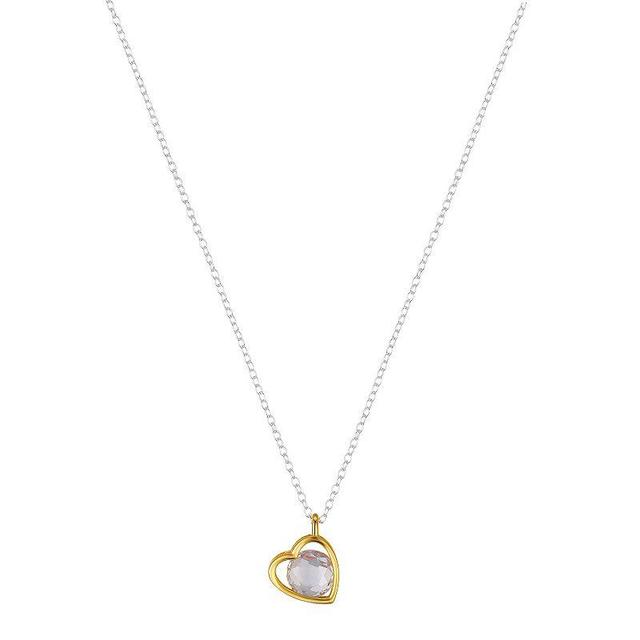 Love This Life Sterling Silver Two Tone Cubic Zirconia Open Heart Pendant Necklace, Womens Product Image