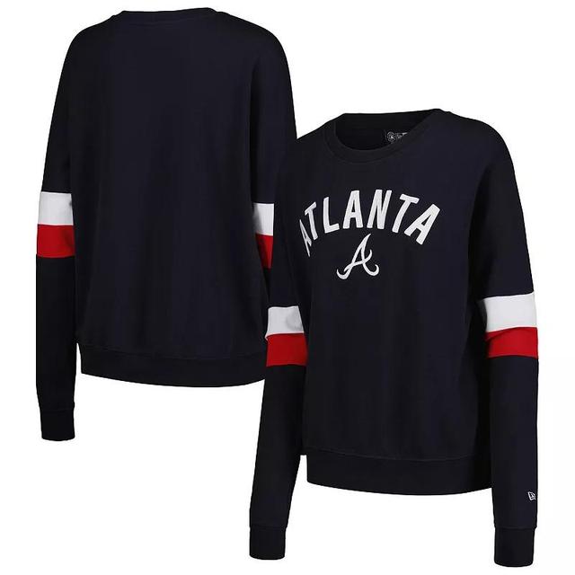 Womens New Era Atlanta Braves Game Day Crew Pullover Sweatshirt Blue Product Image