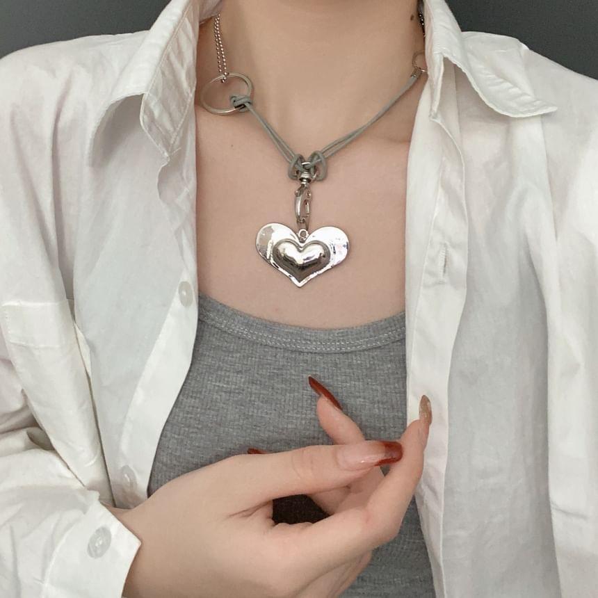 Heart Pendant Alloy Cord Necklace Product Image