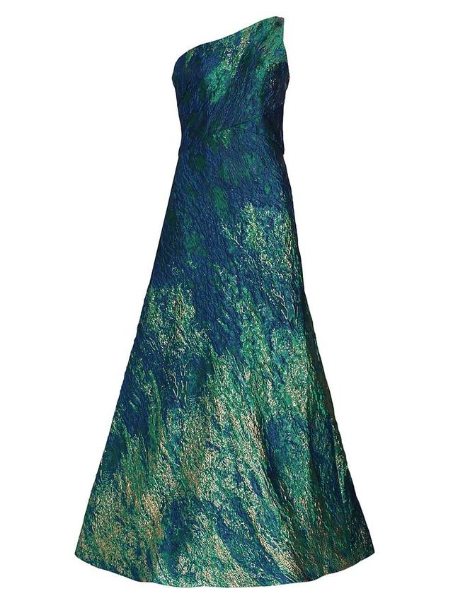 Womens Brocade One-Shoulder A-Line Gown Product Image