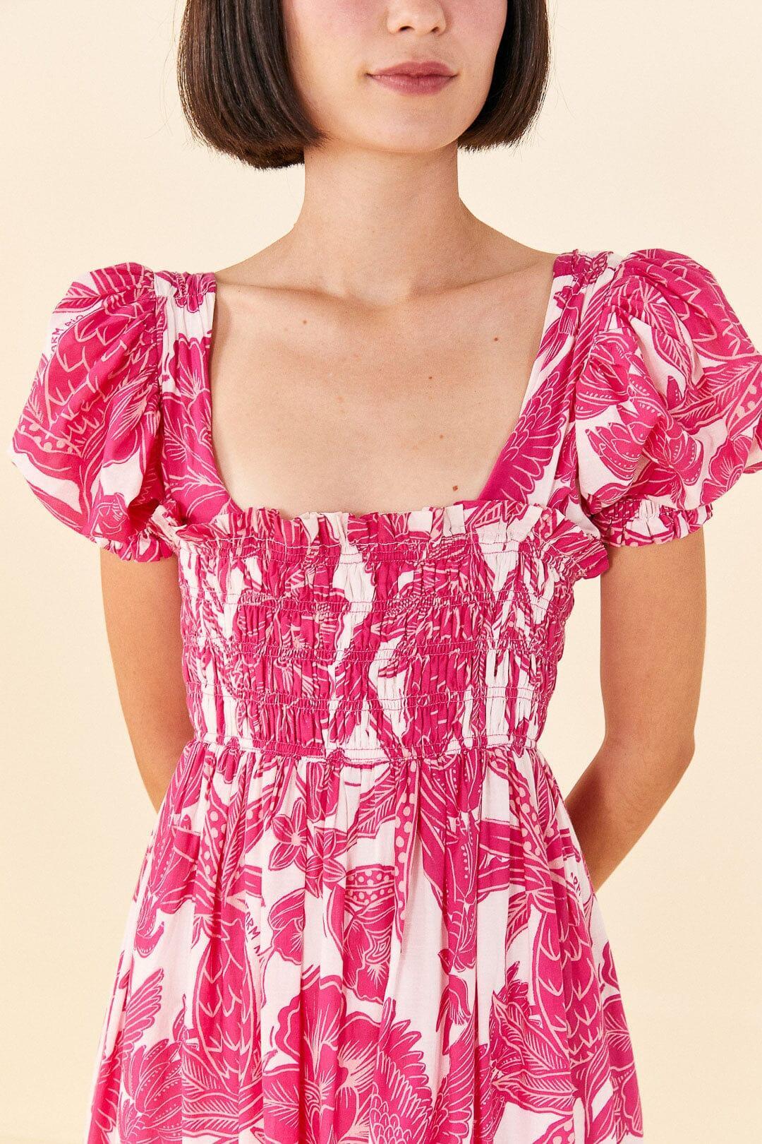 Pink Tropical Woodcut Maxi Dress Product Image