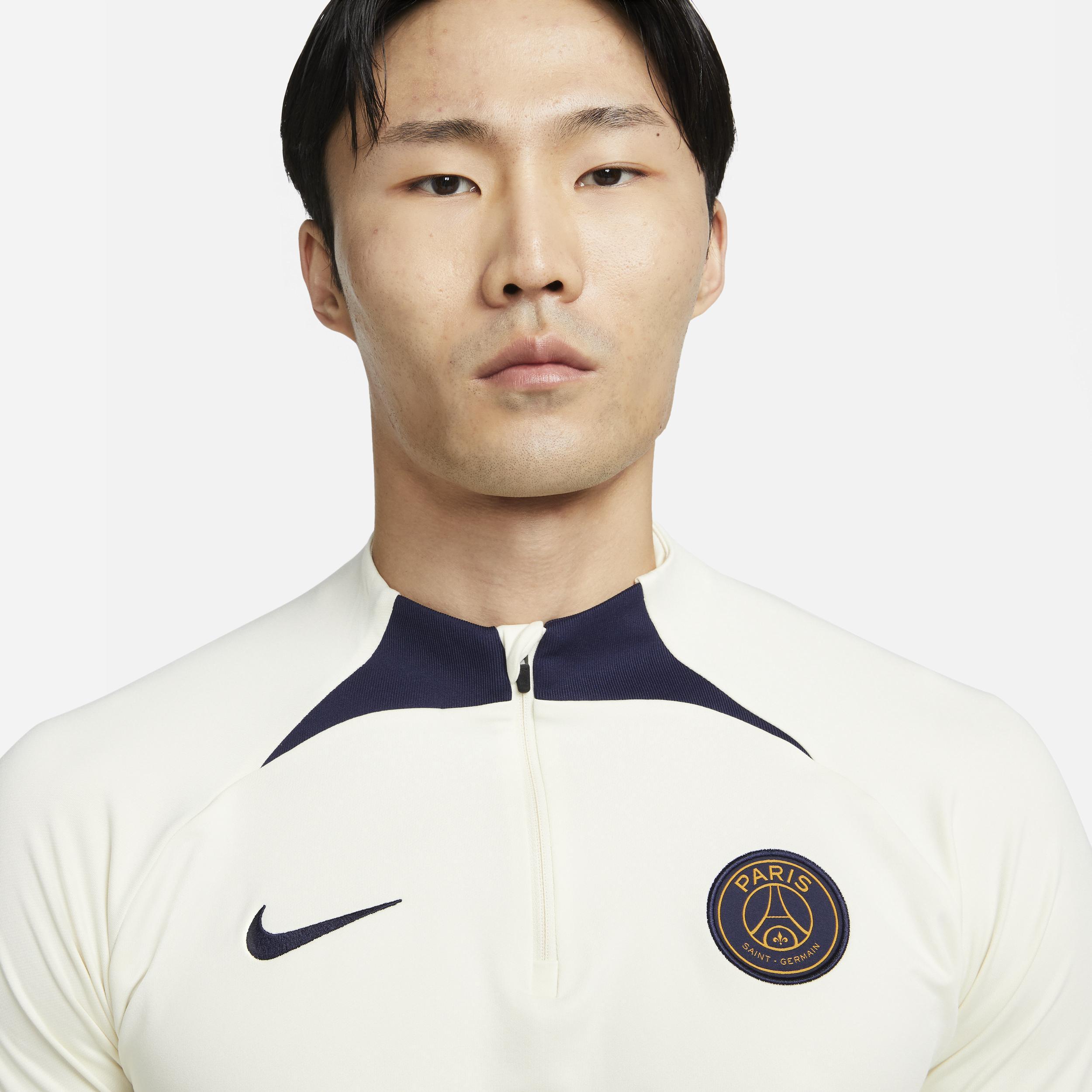 Mens Nike Cream Paris Saint-Germain Strike Drill 2023/24 Performance Quarter-Zip Long Sleeve Top Product Image