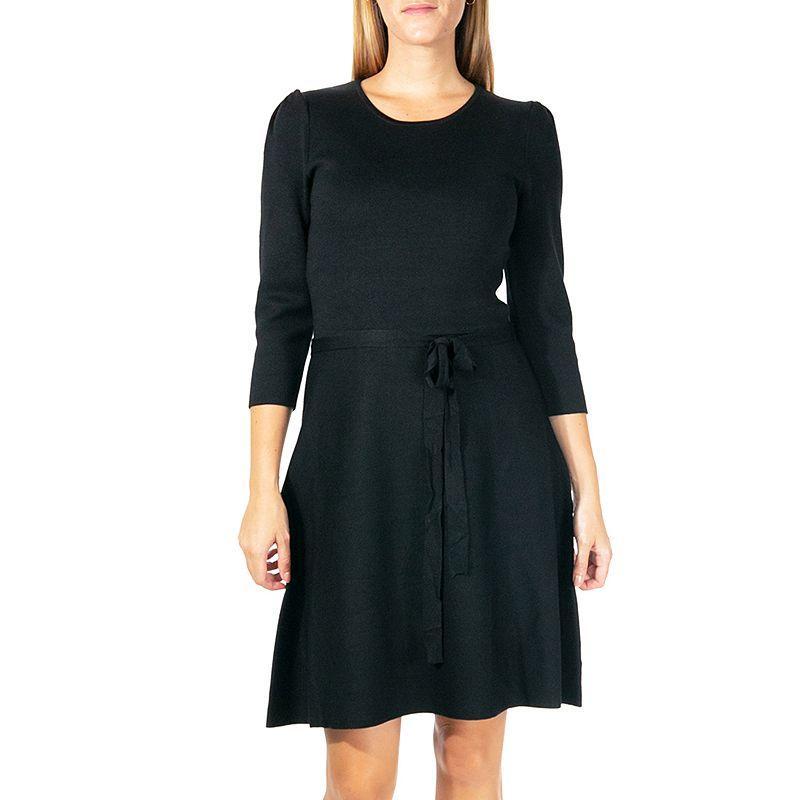 Womens Nina Leonard Fit & Flare Sweater Dress Deep Blue Product Image