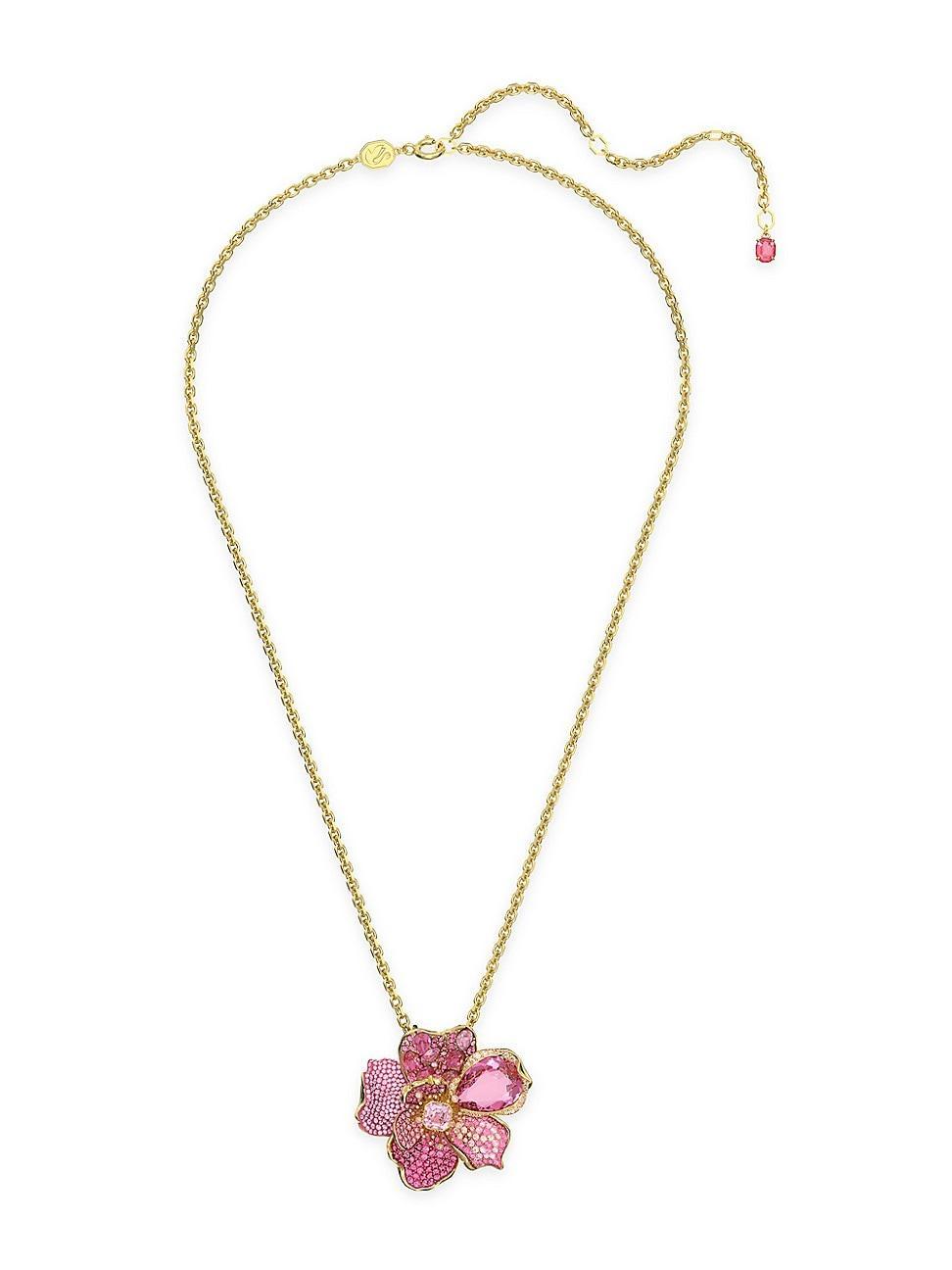 Swarovski Florere Pink Crystal Flower Convertible Pin & Pendant Necklace in Gold Tone, 21.66 Product Image