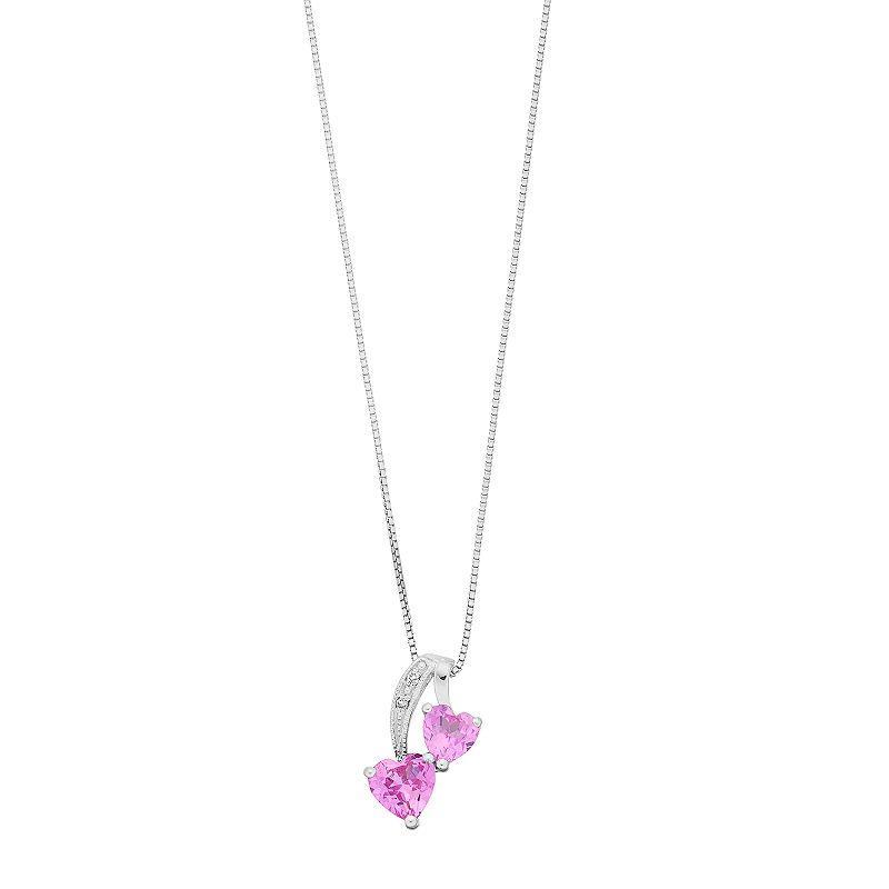 Gemminded Sterling Silver Gemstone & Diamond Accent Double Heart Pendant Necklace, Womens Pink Product Image