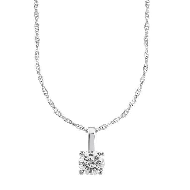 14k White Gold 1/2 Carat T.W. Round Cut GSI Certified Diamond Solitaire Pendant Necklace, Womens Product Image