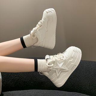 Star Applique Lace-Up Platform Sneakers Product Image