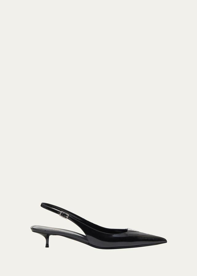 Cherish Crystal-embellished Glossed-leather Slingback Pumps In Black Product Image