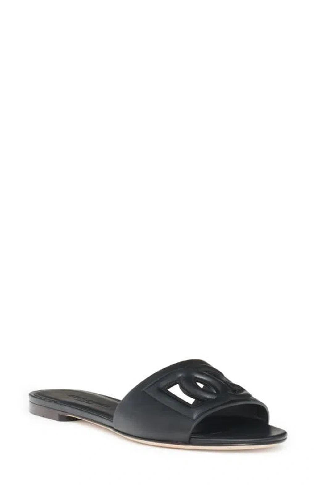 DOLCE & GABBANA Cutout Dg Flat Slide Sandals In Black product image