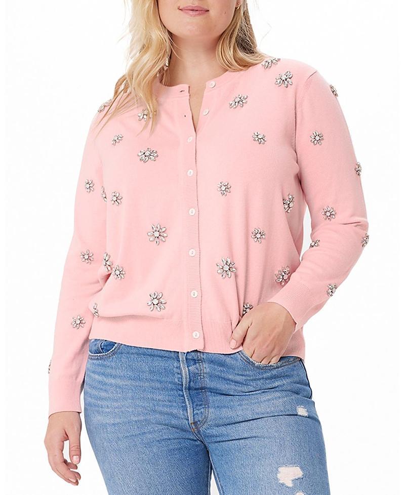 Minnie Rose Cotton Crewneck Gem Cardigan Product Image