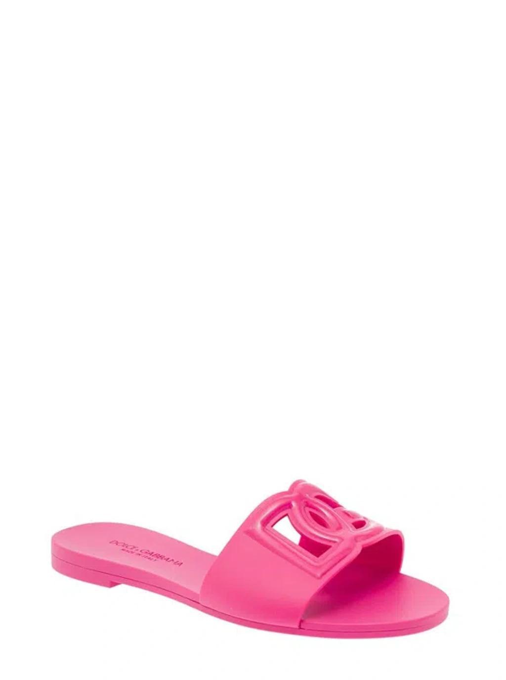 DOLCE & GABBANA Fuchsia Flats With Cut-out Band And Dg Logo In Soft Rubber Woman Product Image