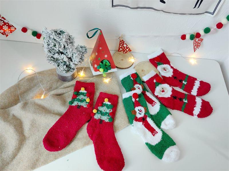 Christmas Cartoon Pom Pom Fleece Socks Product Image