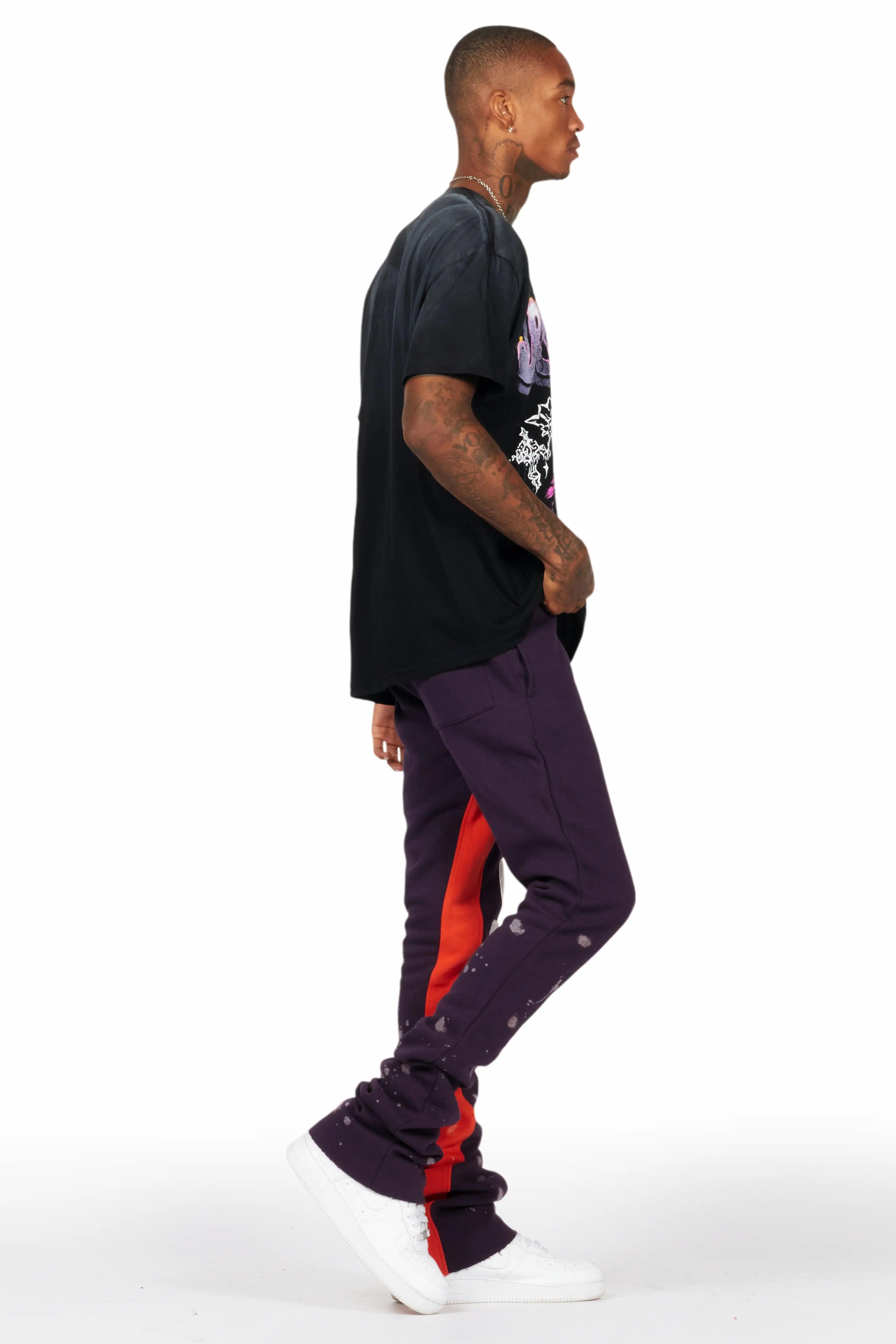 Uko Purple Patchwork Stacked Flare Track Pant Male Product Image