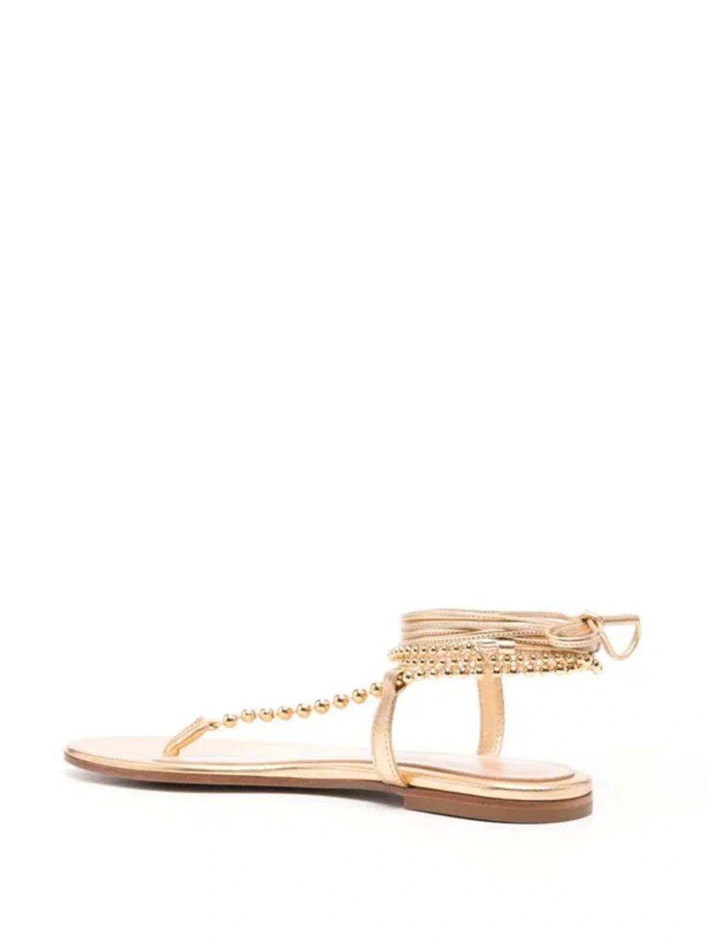 Soleil Bead-embellished Leather Sandals In Gold Product Image