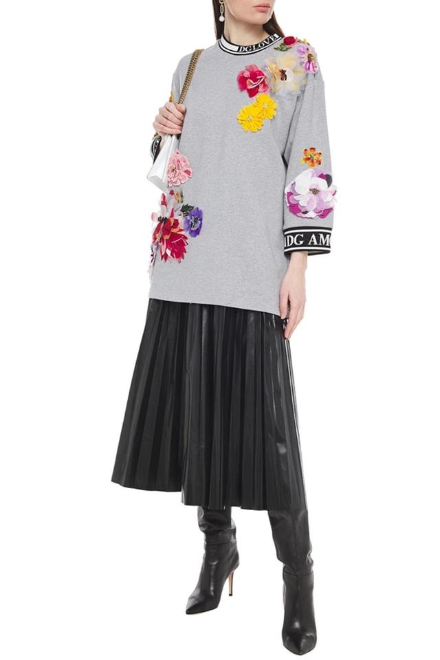 DOLCE & GABBANA Embellished French Cotton-terry Top In Grey Product Image