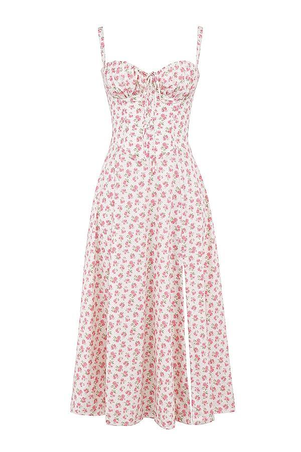 Carmen White Rosebud Print Cotton Bustier Sundress Product Image