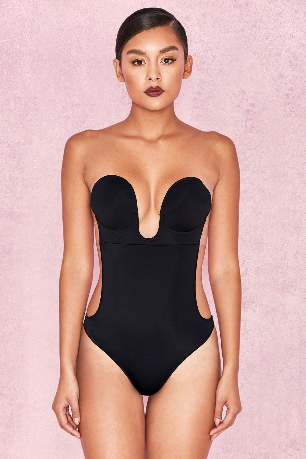 Plunge Self Adhesive Backless Bodysuit - Black Product Image