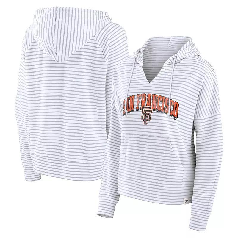 Fanatics Womens San Francisco Giants Striped Fundamentals Notch Neck Pullover Hoodie - White Product Image