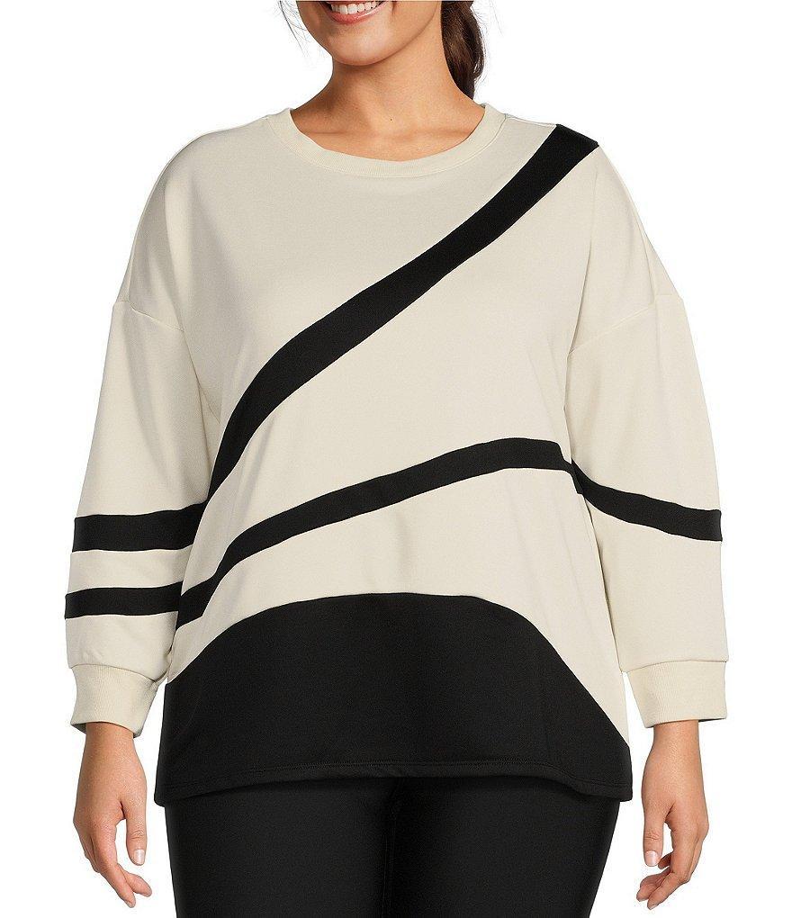 Kinesis Plus Size Piece Striped Crew Neck Drop Shoulder Long Sleeve Sweatshirt product image