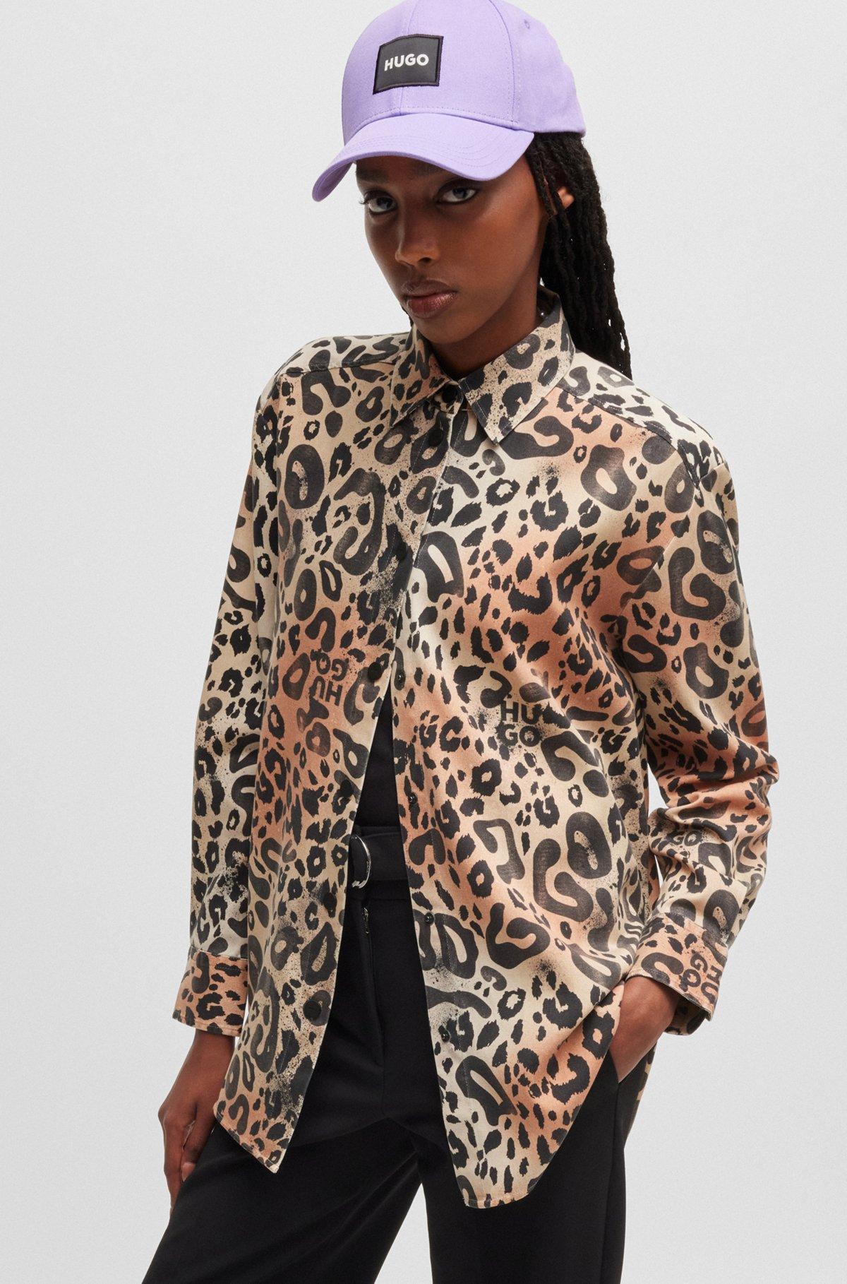 Oversize-fit blouse in leopard-print twill Product Image