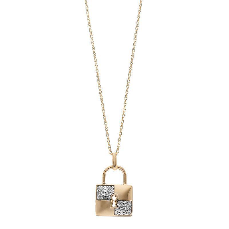 14k Gold Over Silver 1/10 Carat T.W. Diamond Lock Pendant, Womens Gold Tone Product Image