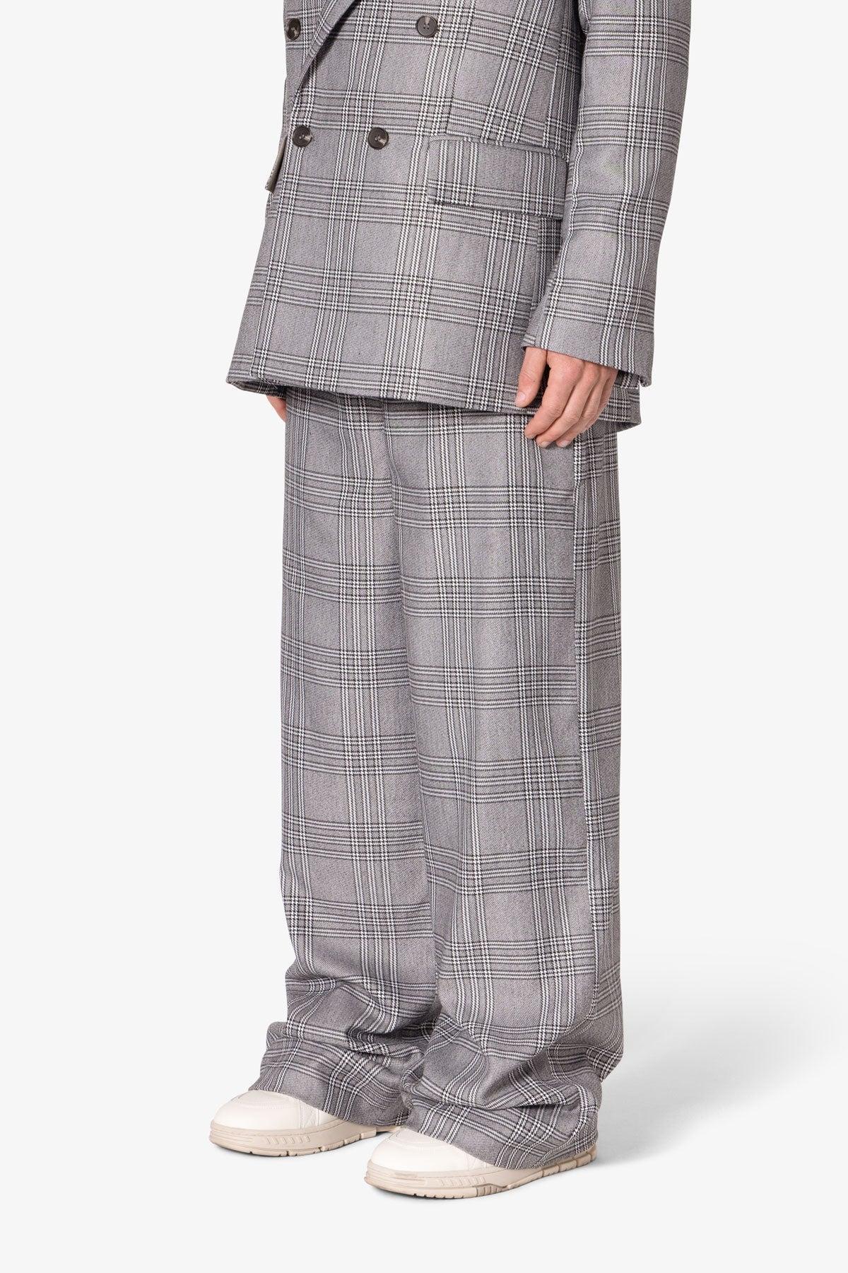 Plaid Baggy Suit Pants - Black/Grey Product Image