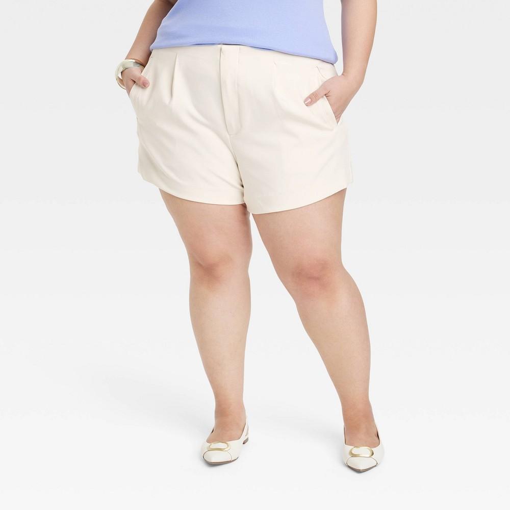 Womens High-Rise Tailored Shorts - A New Day Cream 26 Product Image