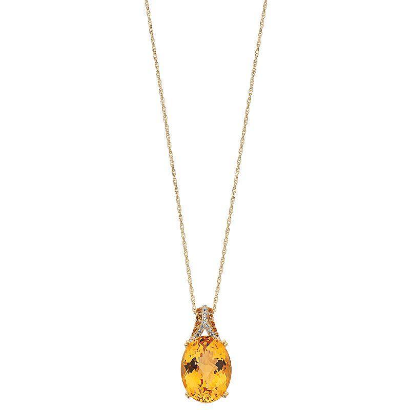 14k Gold Over Silver Citrine & Lab-Created White Sapphire Oval Pendant, Womens Yellow Product Image