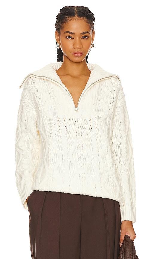 Cable-Knit Wool Half-Zip Pullover Sweater Product Image