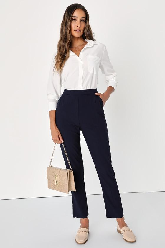 Kick It Navy Blue High-Waisted Trouser Pants Product Image