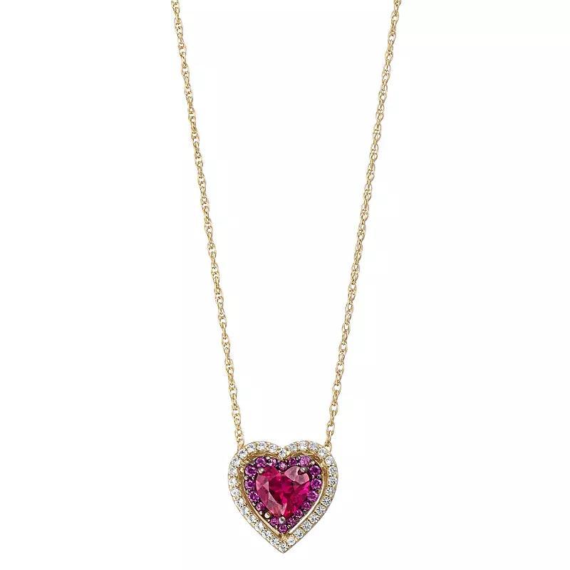 14k Gold Over Silver Lab-Created Ruby & Lab-Created White Sapphire Heart Pendant Necklace, Womens Sterling Product Image