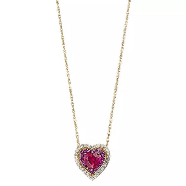 14k Gold Over Silver Lab-Created Ruby & Lab-Created White Sapphire Heart Pendant Necklace, Womens Sterling Product Image