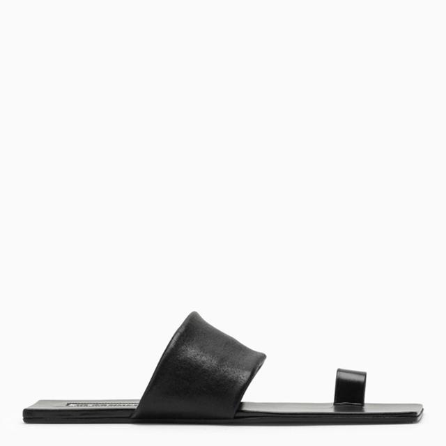 Black Leather Low Sandal Women Product Image